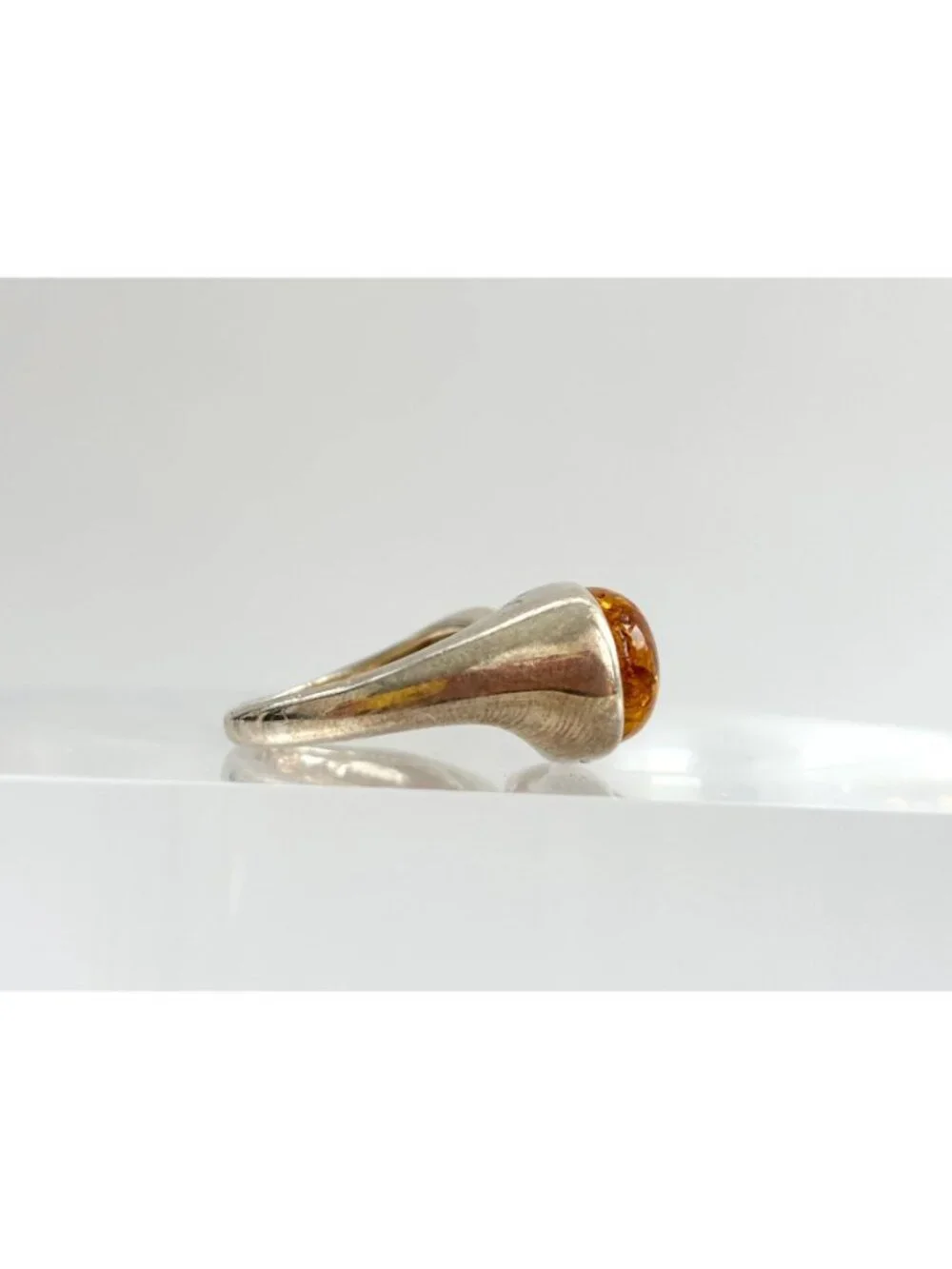 Modernist Baltic Amber Citrine Open Shank Sterling Silver 925 Vintage Ring sz 8